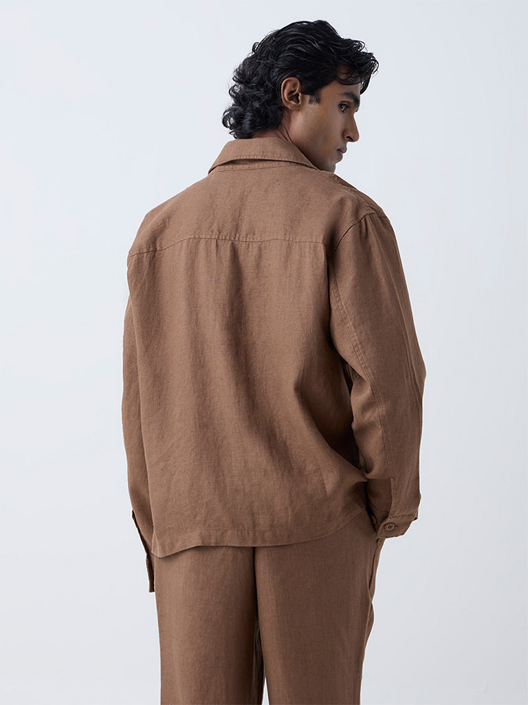 Ascot Khaki Solid Relaxed-Fit Linen Jacket