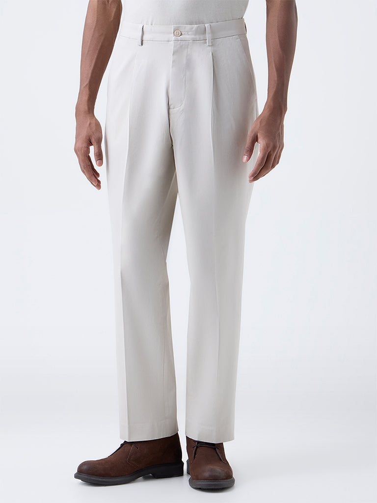 Ascot White Mid-Rise Relaxed-Fit Cotton-Blend Trousers