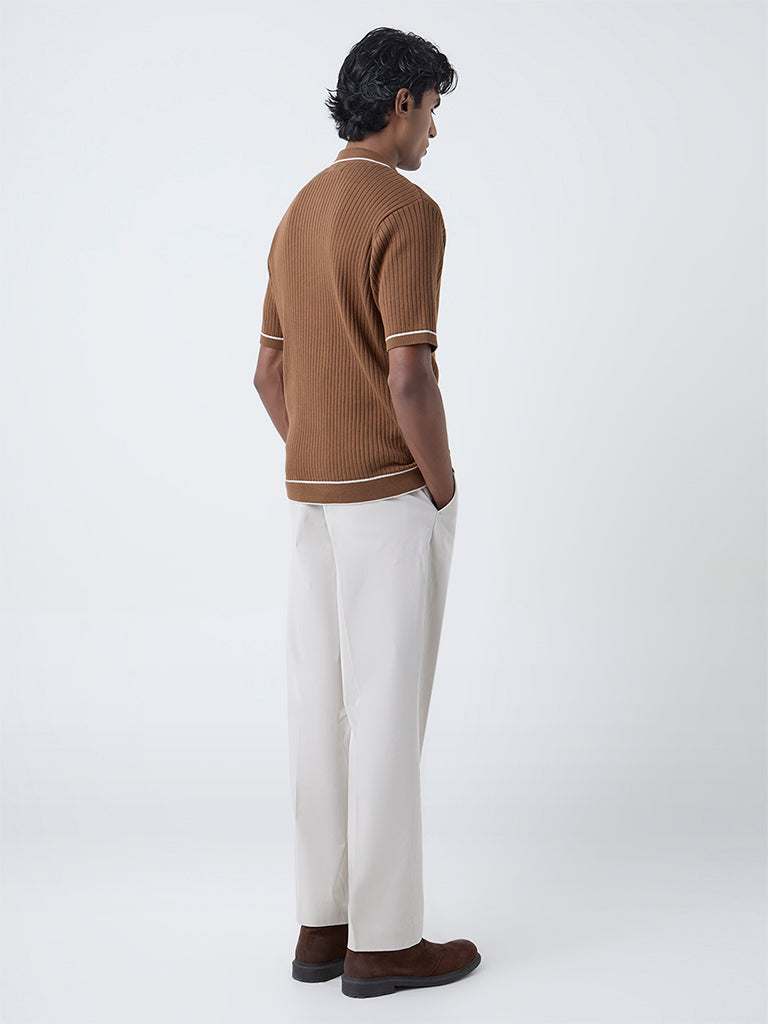 Ascot White Mid-Rise Relaxed-Fit Cotton-Blend Trousers