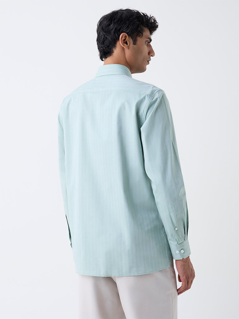 WES Formals Sage Self-Striped Relaxed-Fit Cotton Shirt