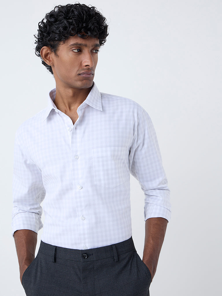 WES Formals Grey Checkered Relaxed-Fit Cotton Shirt