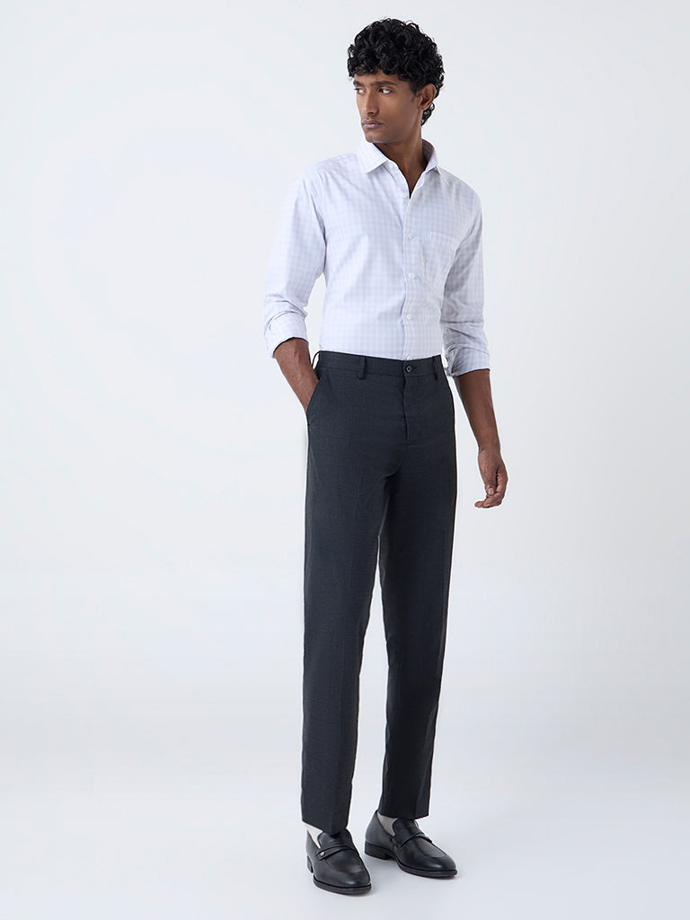 WES Formals Grey Checkered Relaxed-Fit Cotton Shirt