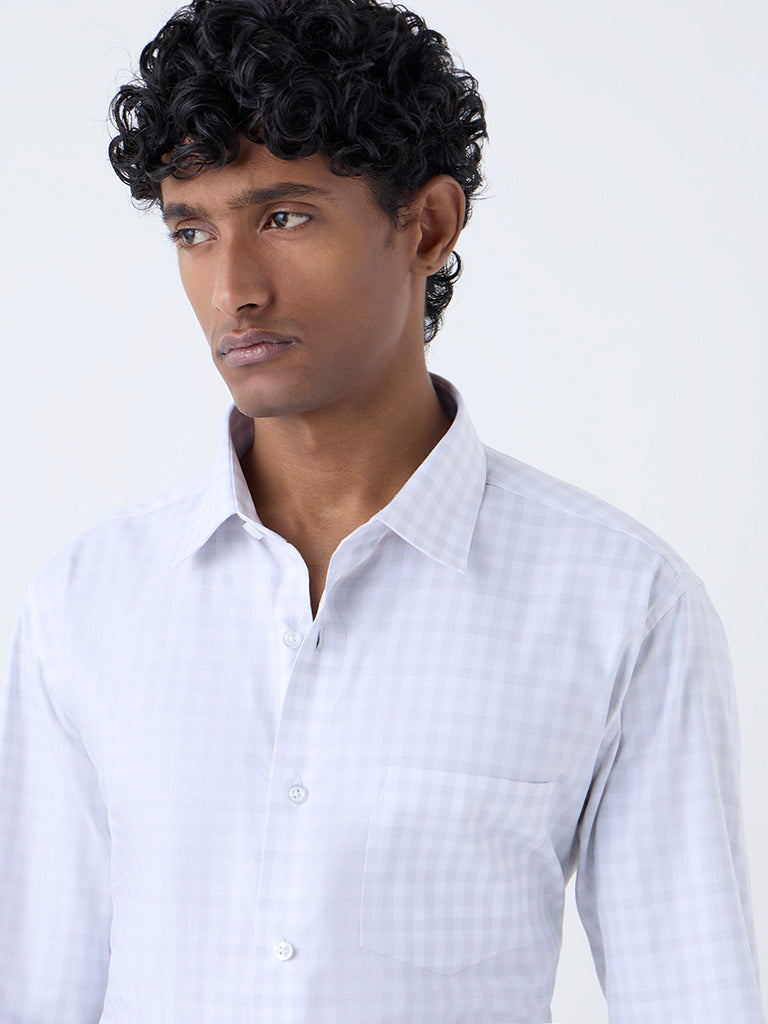 WES Formals Grey Checkered Relaxed-Fit Cotton Shirt