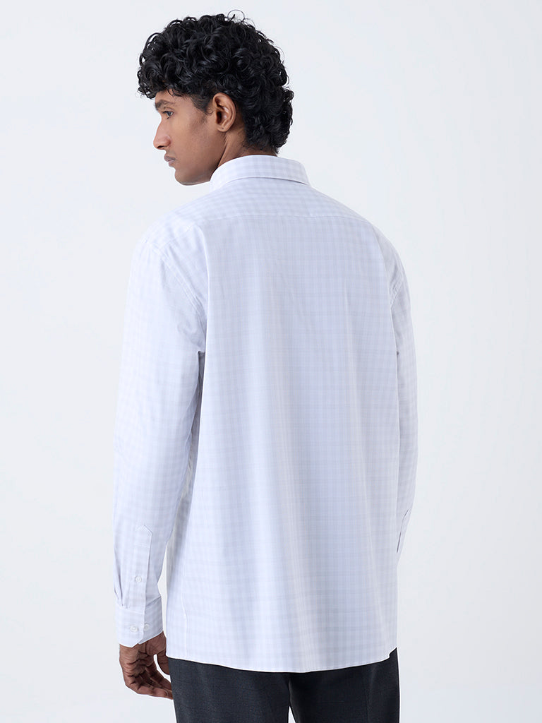 WES Formals Grey Checkered Relaxed-Fit Cotton Shirt