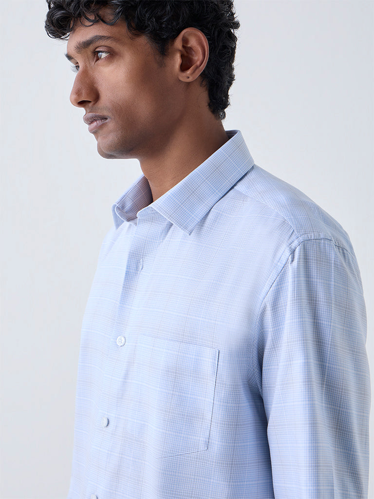 WES Formals Blue Checkered Relaxed-Fit Cotton Shirt