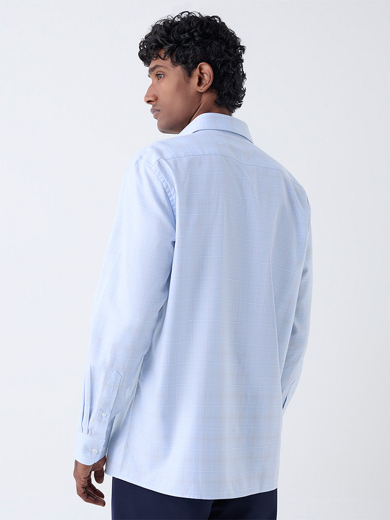 WES Formals Blue Checkered Relaxed-Fit Cotton Shirt