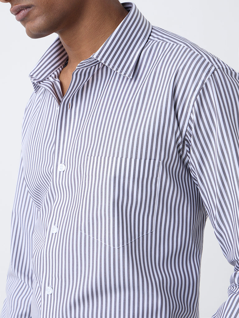 WES Formals Dark Grey Striped Relaxed-Fit Cotton Shirt