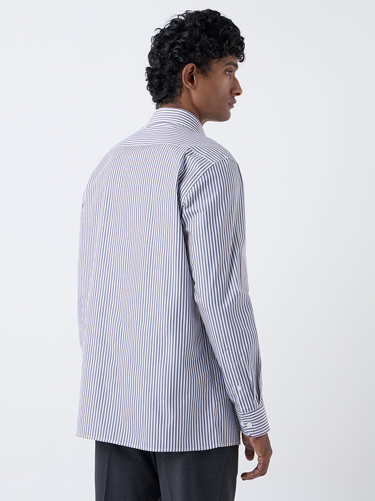 WES Formals Dark Grey Striped Relaxed-Fit Cotton Shirt