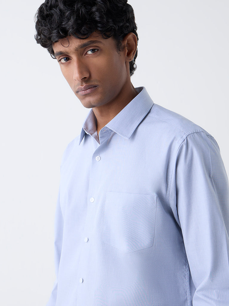 WES Formals Light Grey Solid Slim-Fit Cotton Shirt