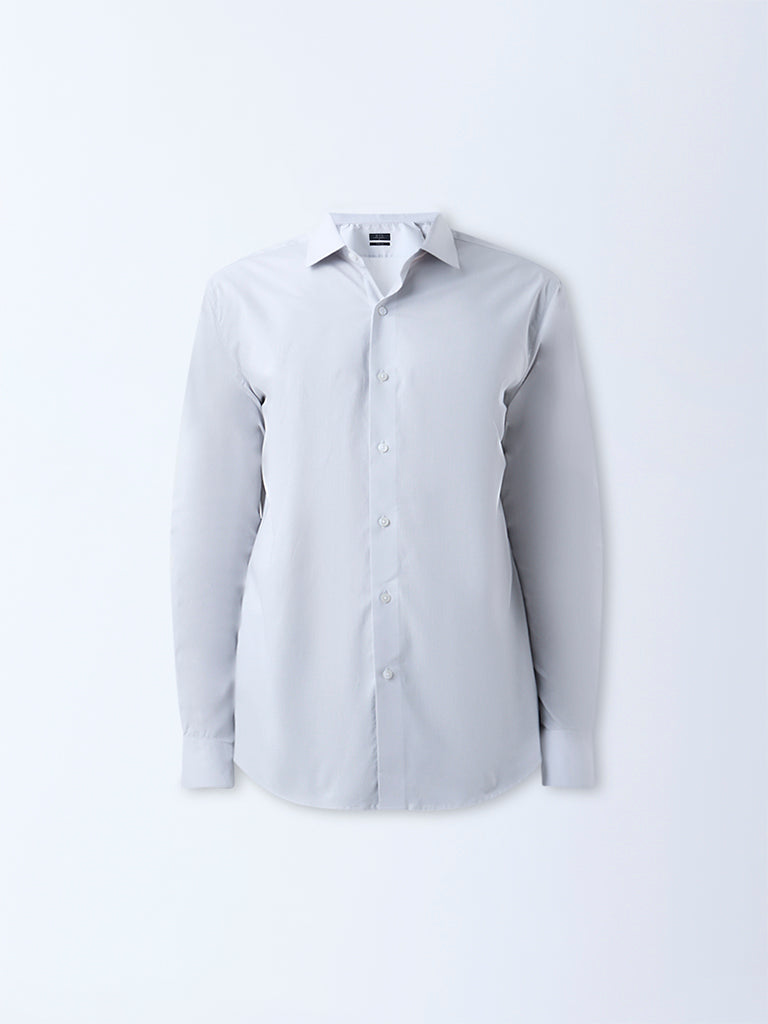 WES Formals Light Grey Ultra Slim-Fit Cotton-Blend Shirt