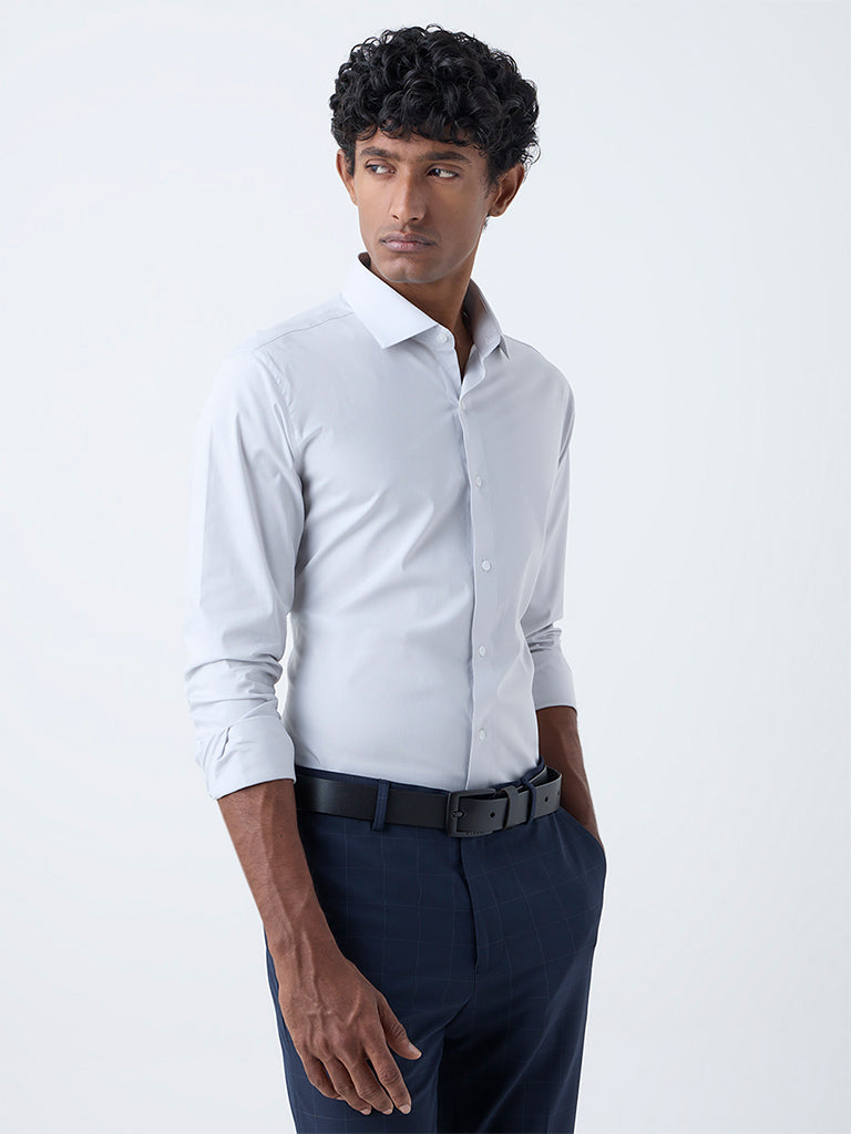 WES Formals Light Grey Ultra Slim-Fit Cotton-Blend Shirt
