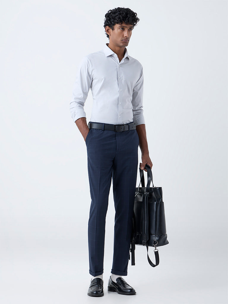 WES Formals Light Grey Ultra Slim-Fit Cotton-Blend Shirt