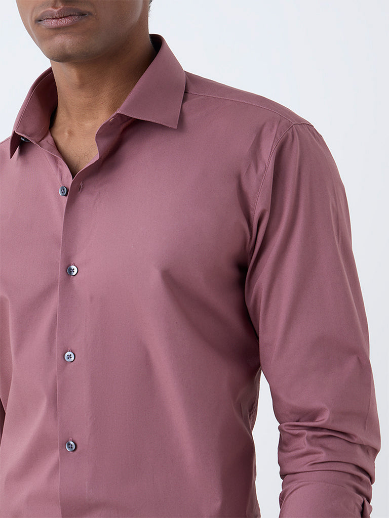 WES Formals Dusty Pink Solid Ultra Slim Fit Cotton-Blend Shirt