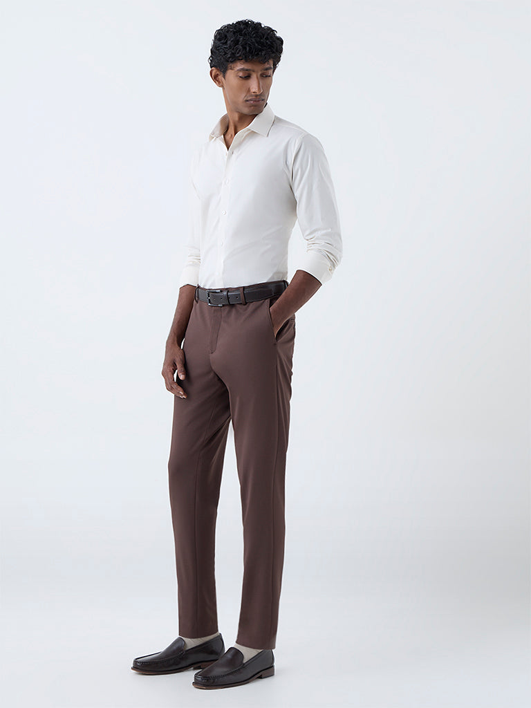 WES Formals Light Beige Cotton Ultra Slim Fit Shirt