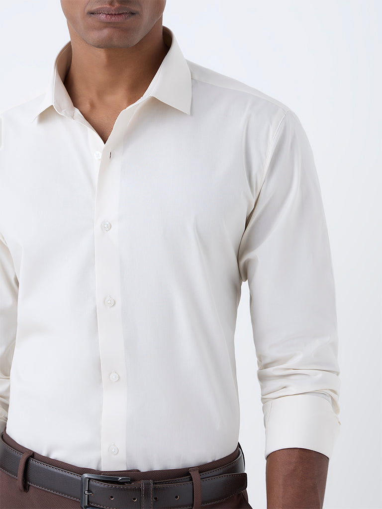 WES Formals Light Beige Cotton Ultra Slim Fit Shirt