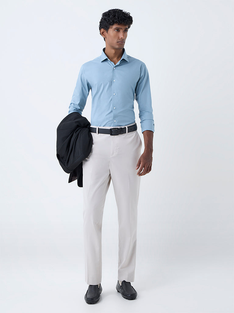 WES Formals Dusty Blue Ultra Slim-Fit Cotton-Blend Shirt