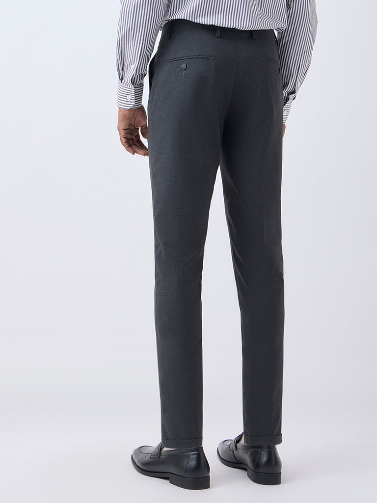 WES Formals Charcoal Slim-Fit Mid-Rise Trousers