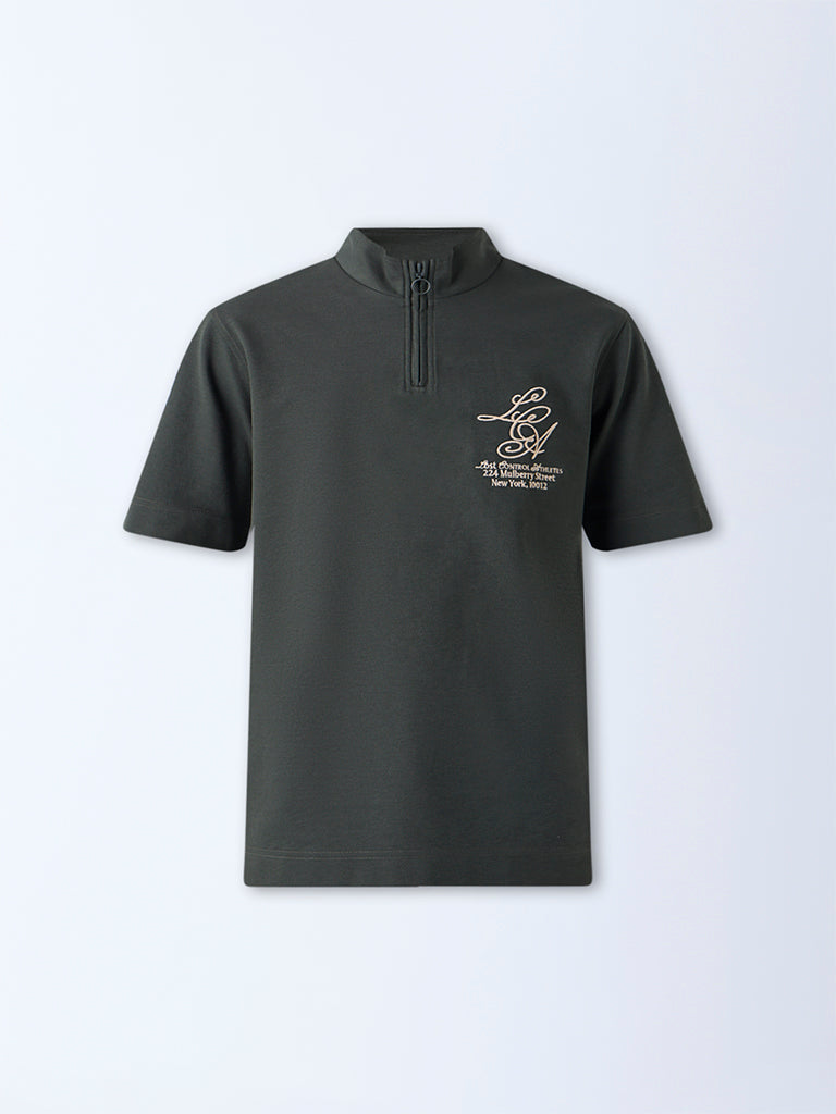 Studiofit Olive Relaxed-Fit Quarter-Zip T-Shirt