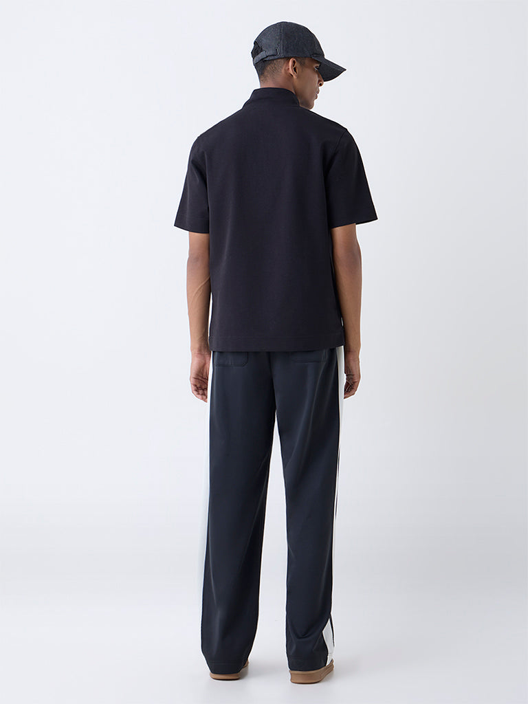 Studiofit Black Quarter-Zip Relaxed-Fit Cotton-Blend T-Shirt