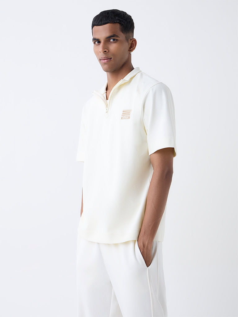 Studiofit Off-White Quarter-Zip Relaxed-Fit Cotton-Blend T-Shirt