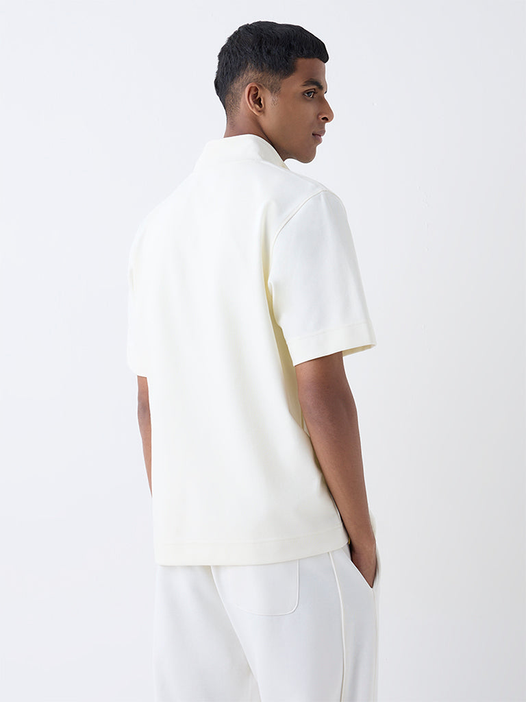 Studiofit Off-White Quarter-Zip Relaxed-Fit Cotton-Blend T-Shirt