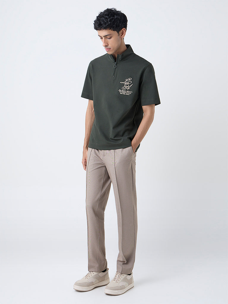 Studiofit Olive Relaxed-Fit Quarter-Zip T-Shirt