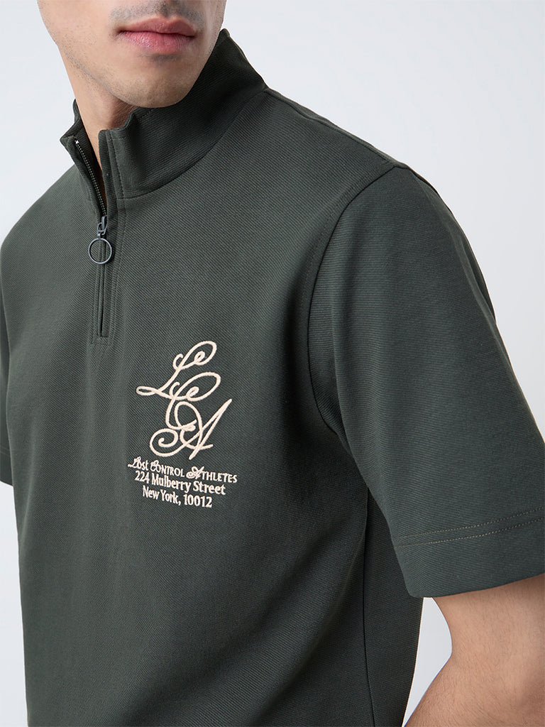 Studiofit Olive Relaxed-Fit Quarter-Zip T-Shirt