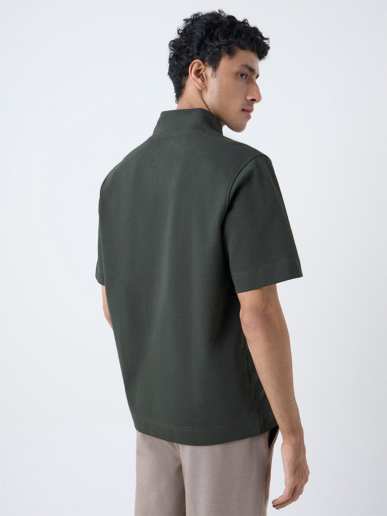 Studiofit Olive Relaxed-Fit Quarter-Zip T-Shirt