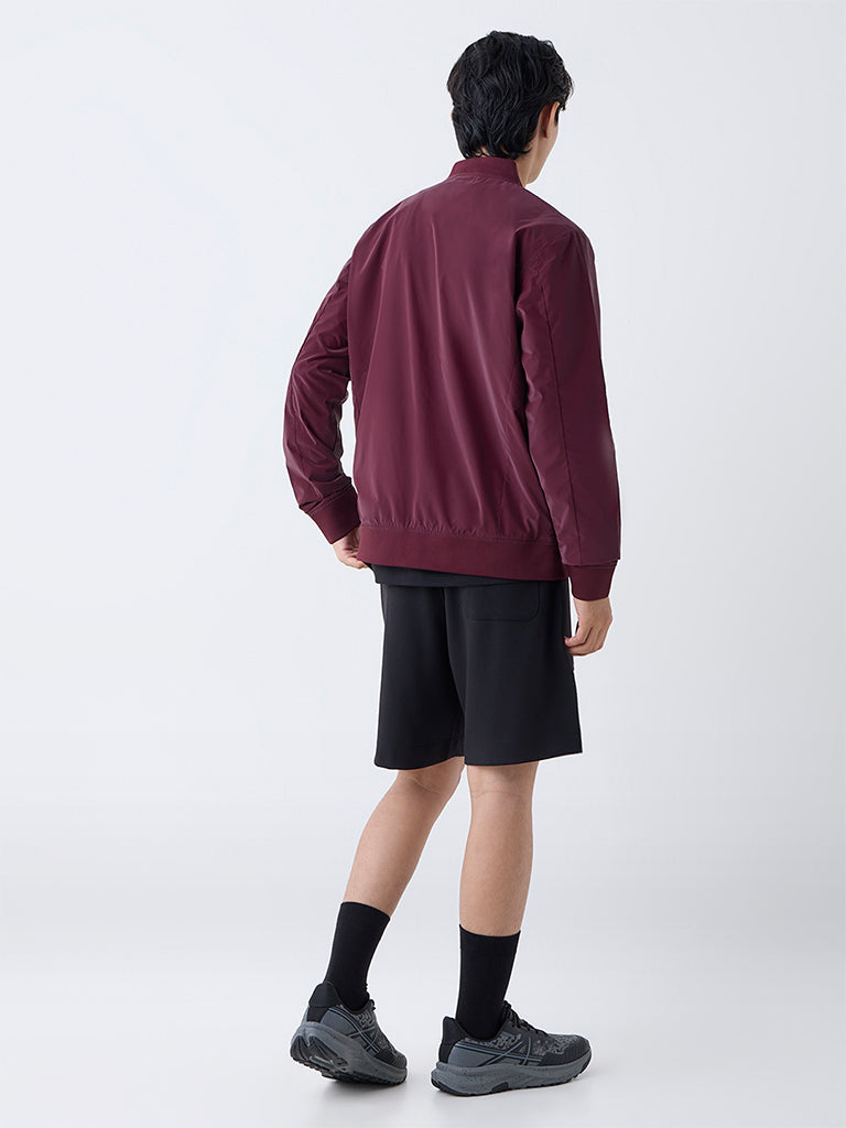 Westside Studiofit Men's Wine Solid Relaxed-Fit Jacket for Sports Wear Back View