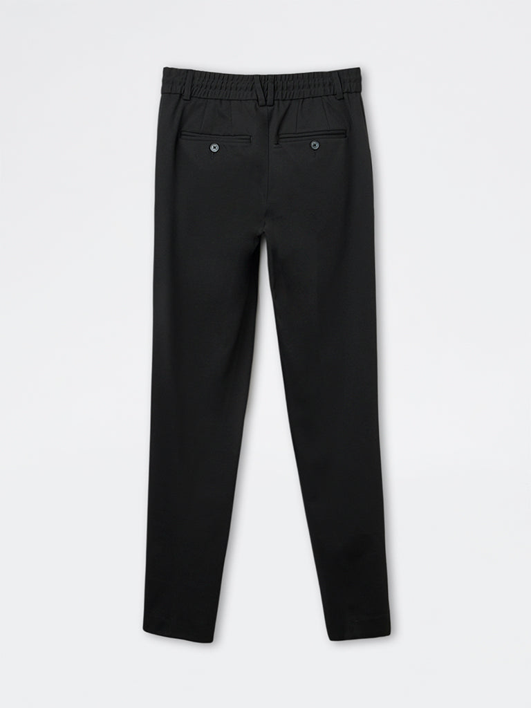 Studiofit Black Solid Relaxed-Fit Mid-Rise Pants