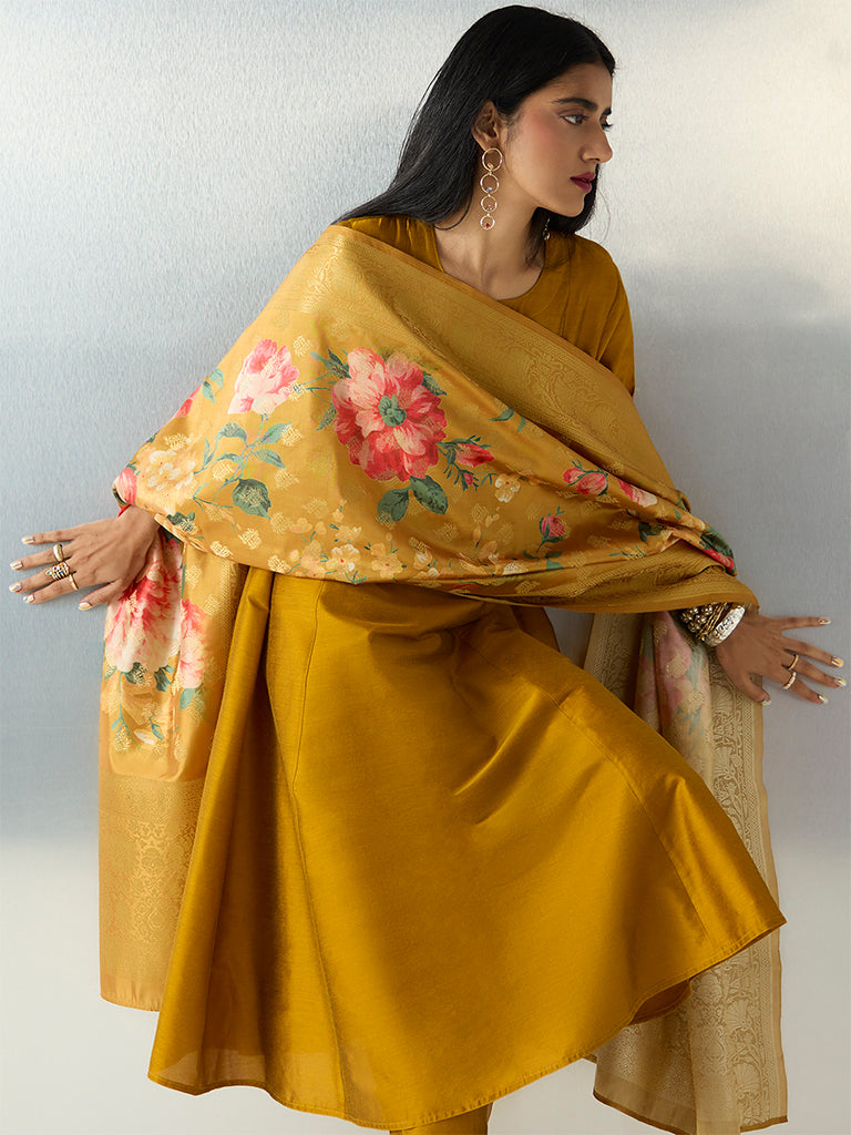 Vark Mustard Solid Anarkali Ethnic Set