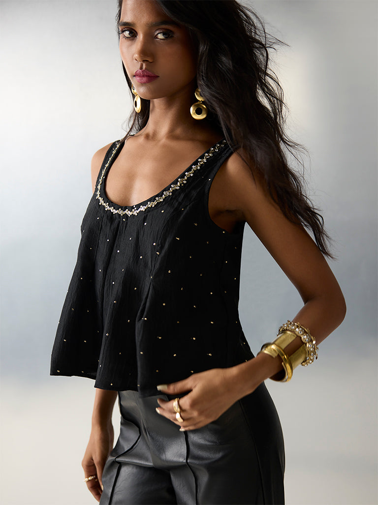 Vark Black Embellished Top