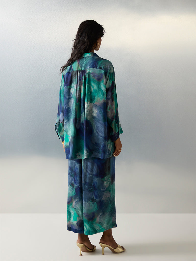 Utsa Green Watercolour Floral Pattern Tunic