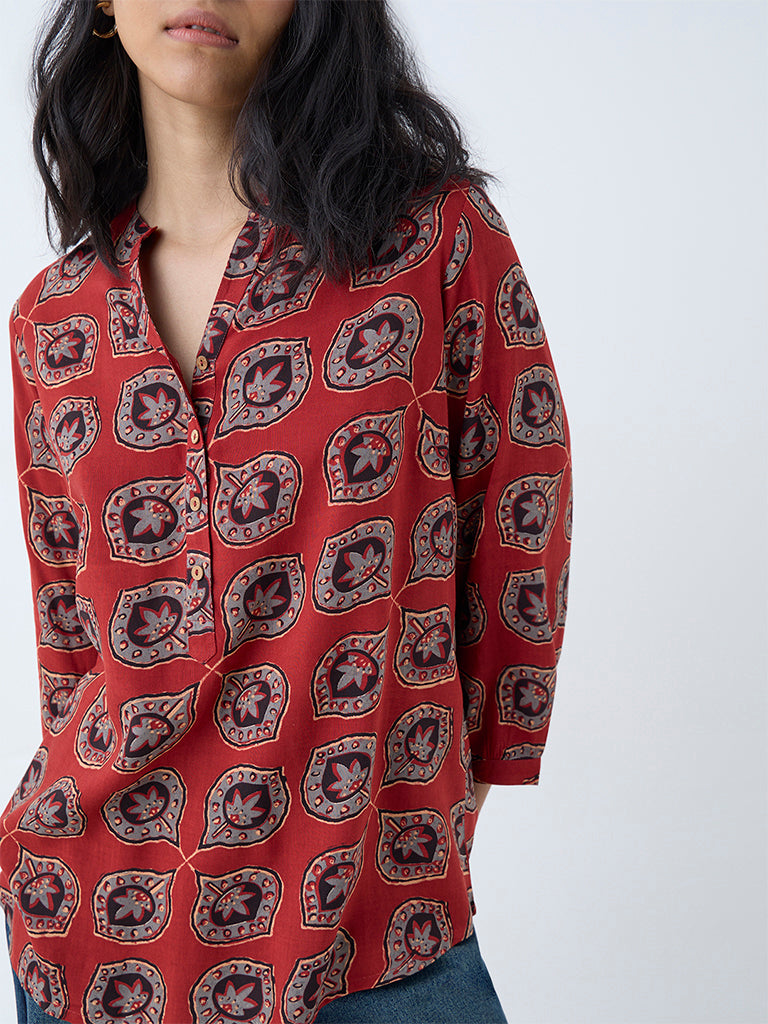 Westside Utsa Women's Red Botanical Printed Tunic for Everyday Zoomed View