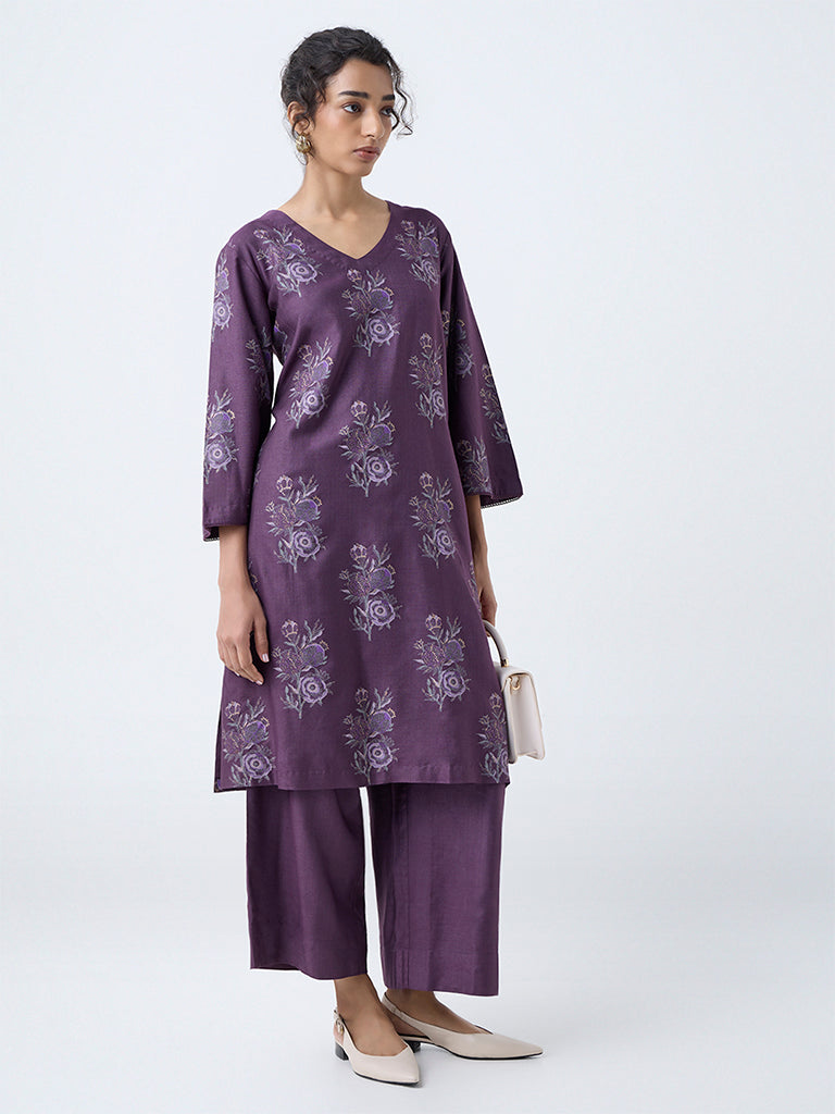 Zuba Purple Printed A-Line Kurta