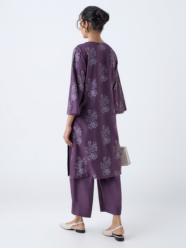 Zuba Purple Printed A-Line Kurta