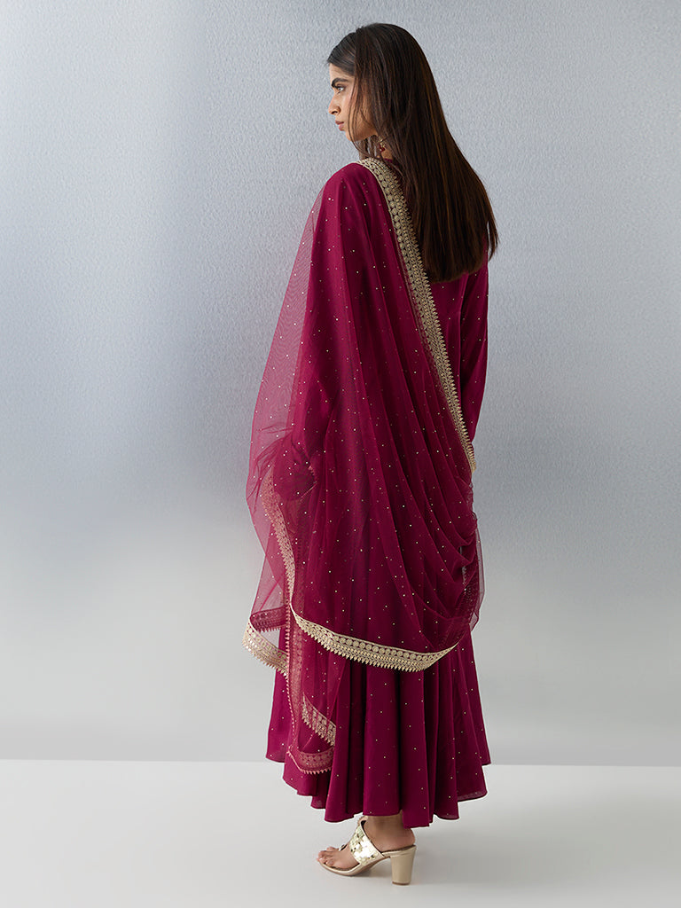 Vark Burgundy Embellished Anarkali Ethnic Set