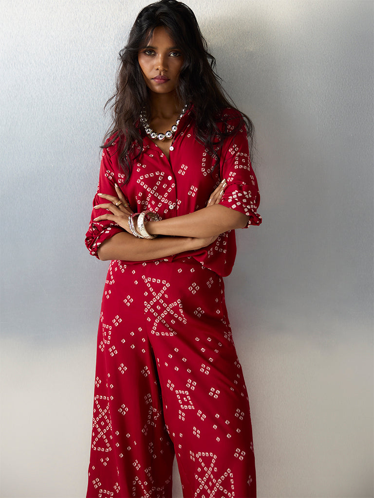 Utsa Red Bandhani Printed Tunic