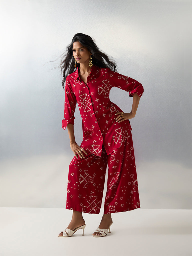 Utsa Red Bandhani Printed Tunic