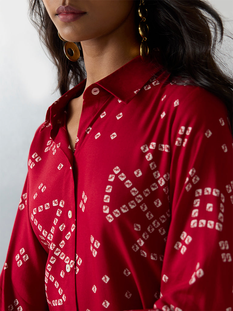 Utsa Red Bandhani Printed Tunic