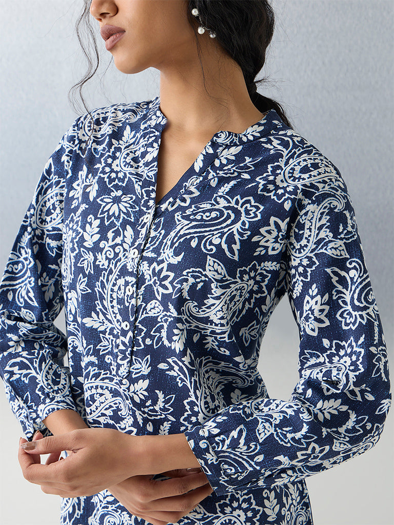 Utsa Indigo Paisley Printed Tunic