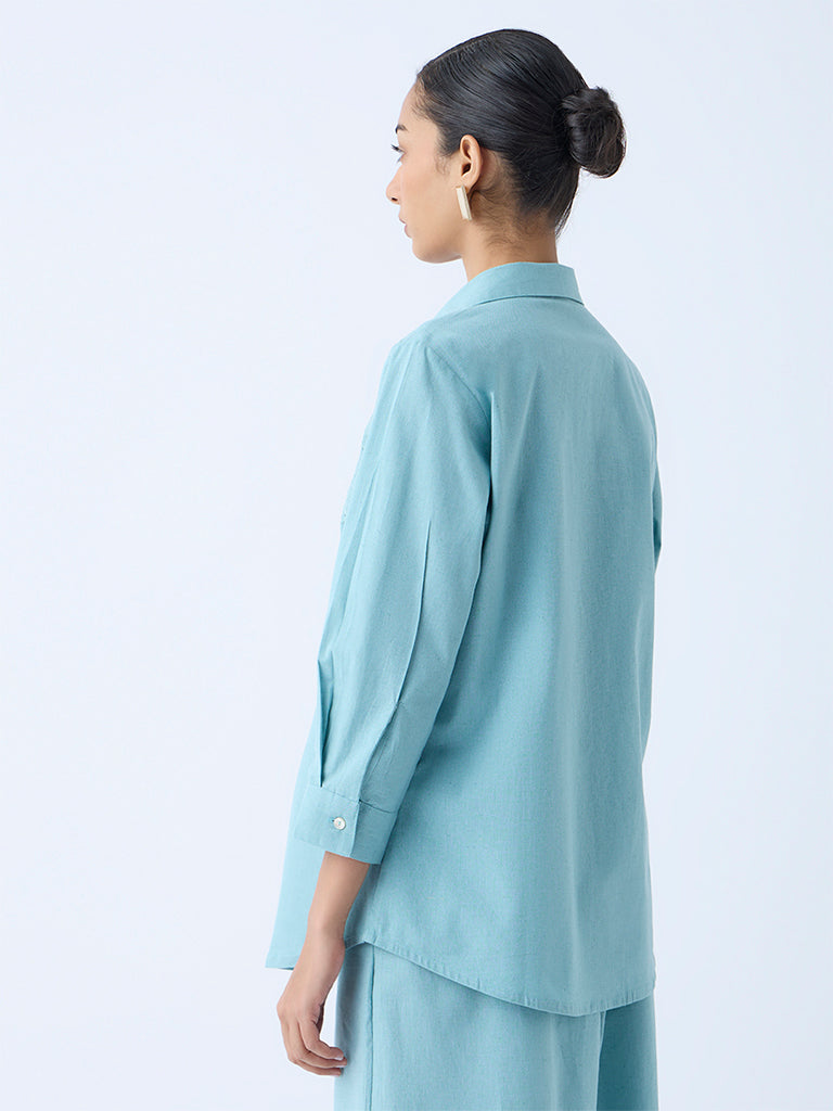 Zuba Aqua Floral Embroidered Cotton-Blend Tunic