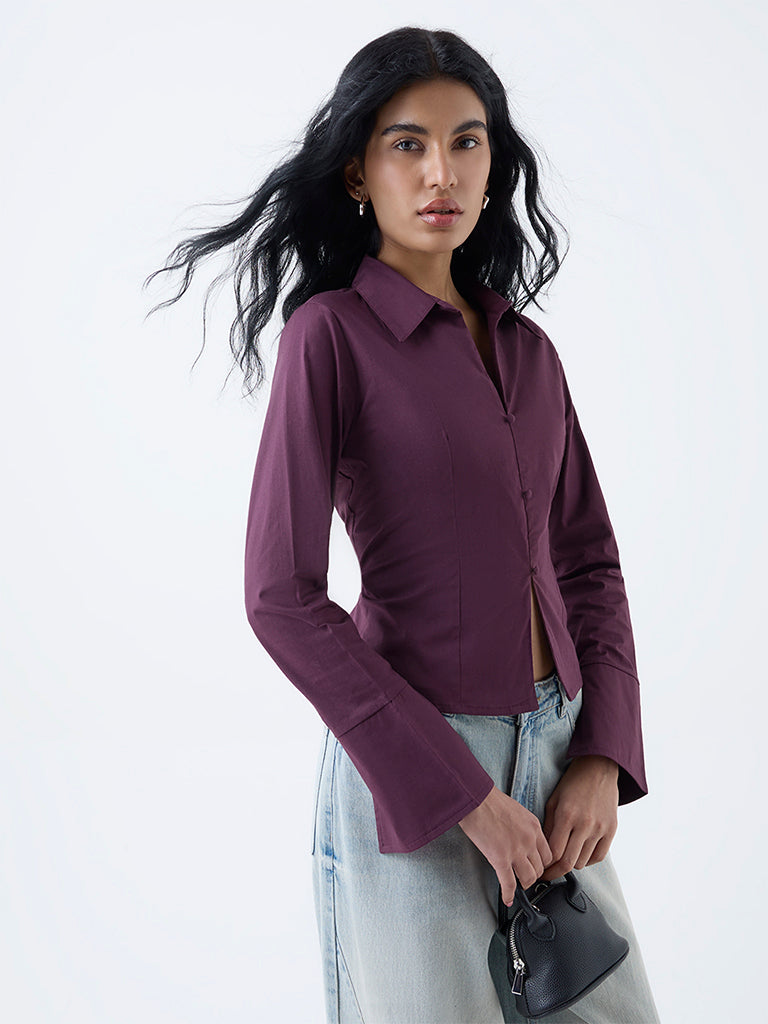Nuon Plum Cotton-Blend Shirt