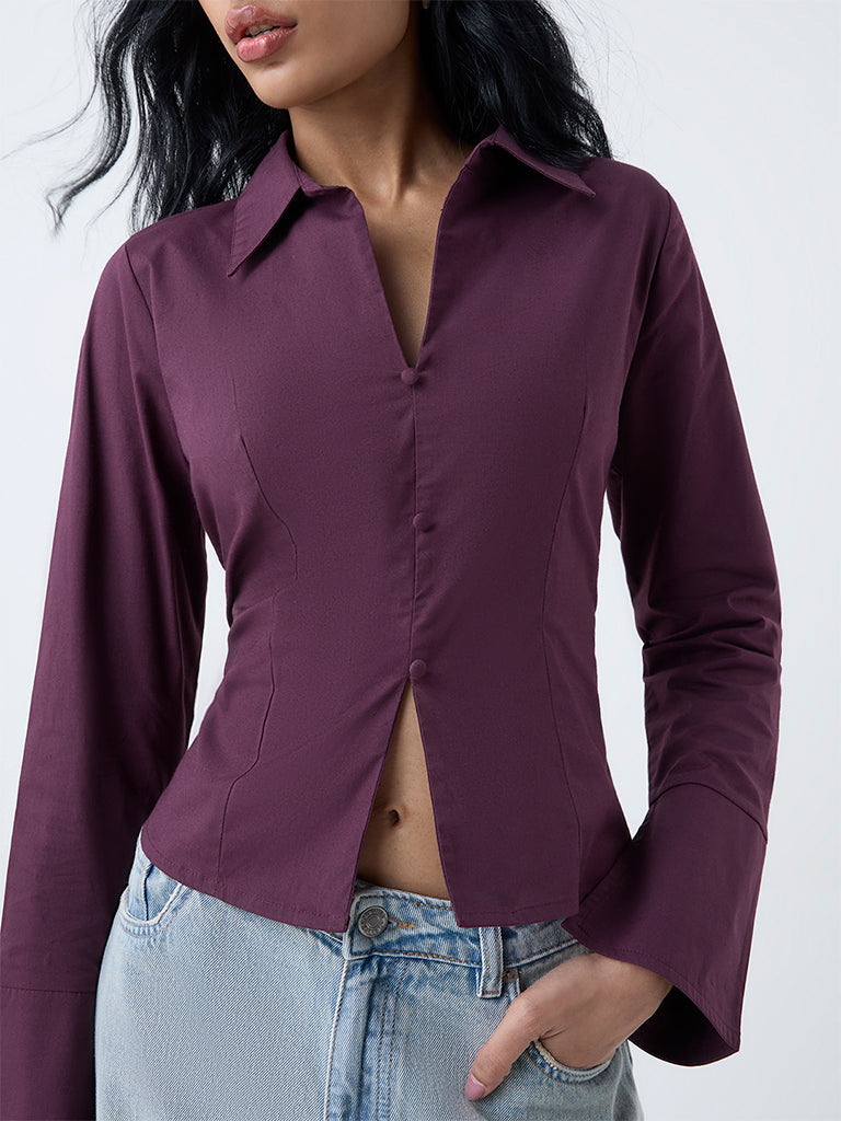 Nuon Plum Cotton-Blend Shirt