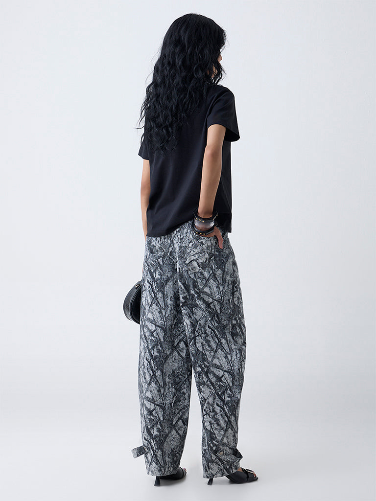 Nuon Grey Camouflage High-Rise Cotton-Blend Trousers