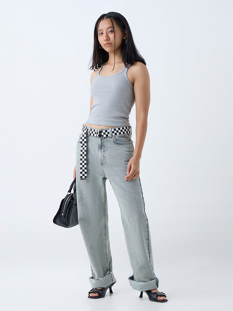 Buy Nuon Grey Ribbed Cotton-Blend Tank Top from Westside
