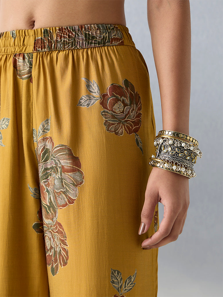 Utsa Mustard Floral Printed Pants