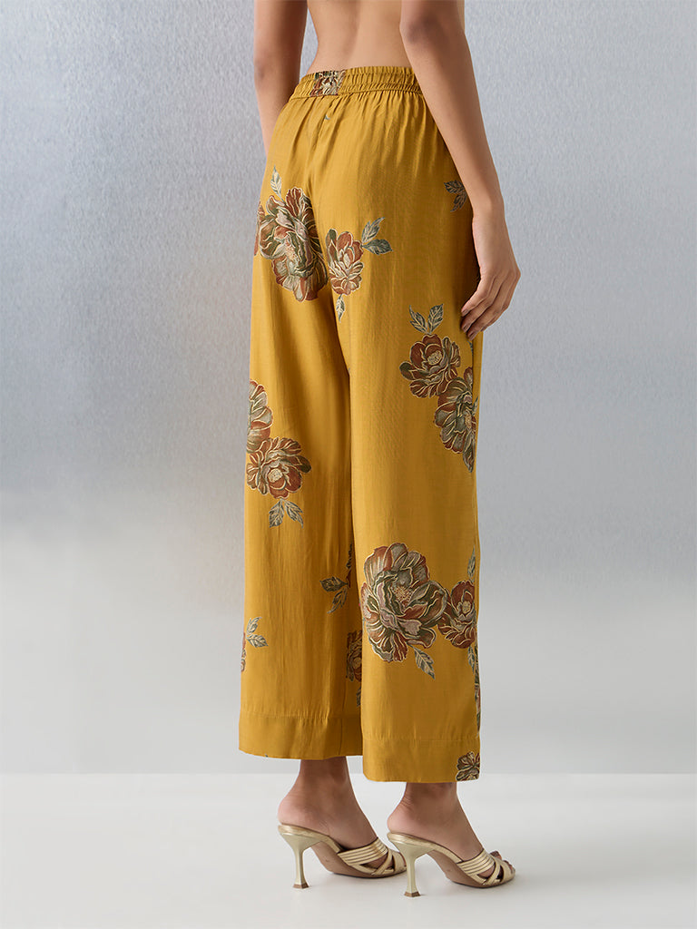 Utsa Mustard Floral Printed Pants