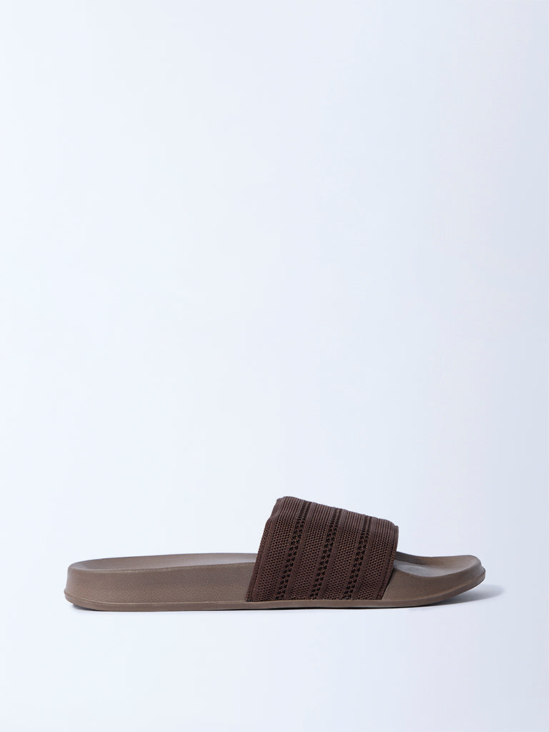 SOLEPLAY Dark Brown Knit-Textured Slides