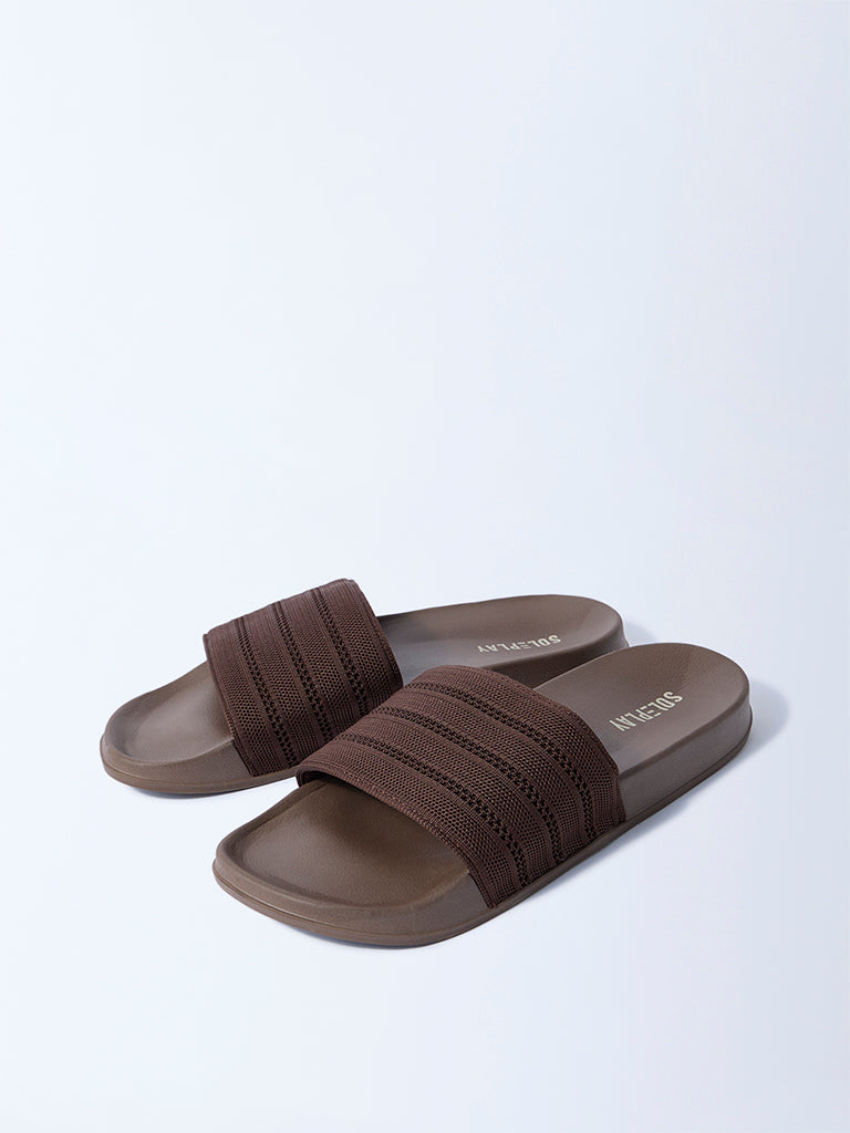 SOLEPLAY Dark Brown Knit-Textured Slides